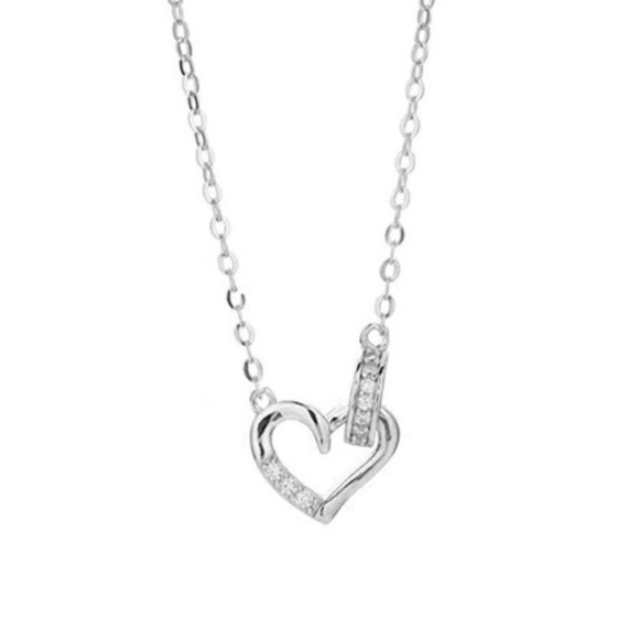 Sterling Silver Heart Charm Pendant Necklace, 17inch New - Picture 2 of 10
